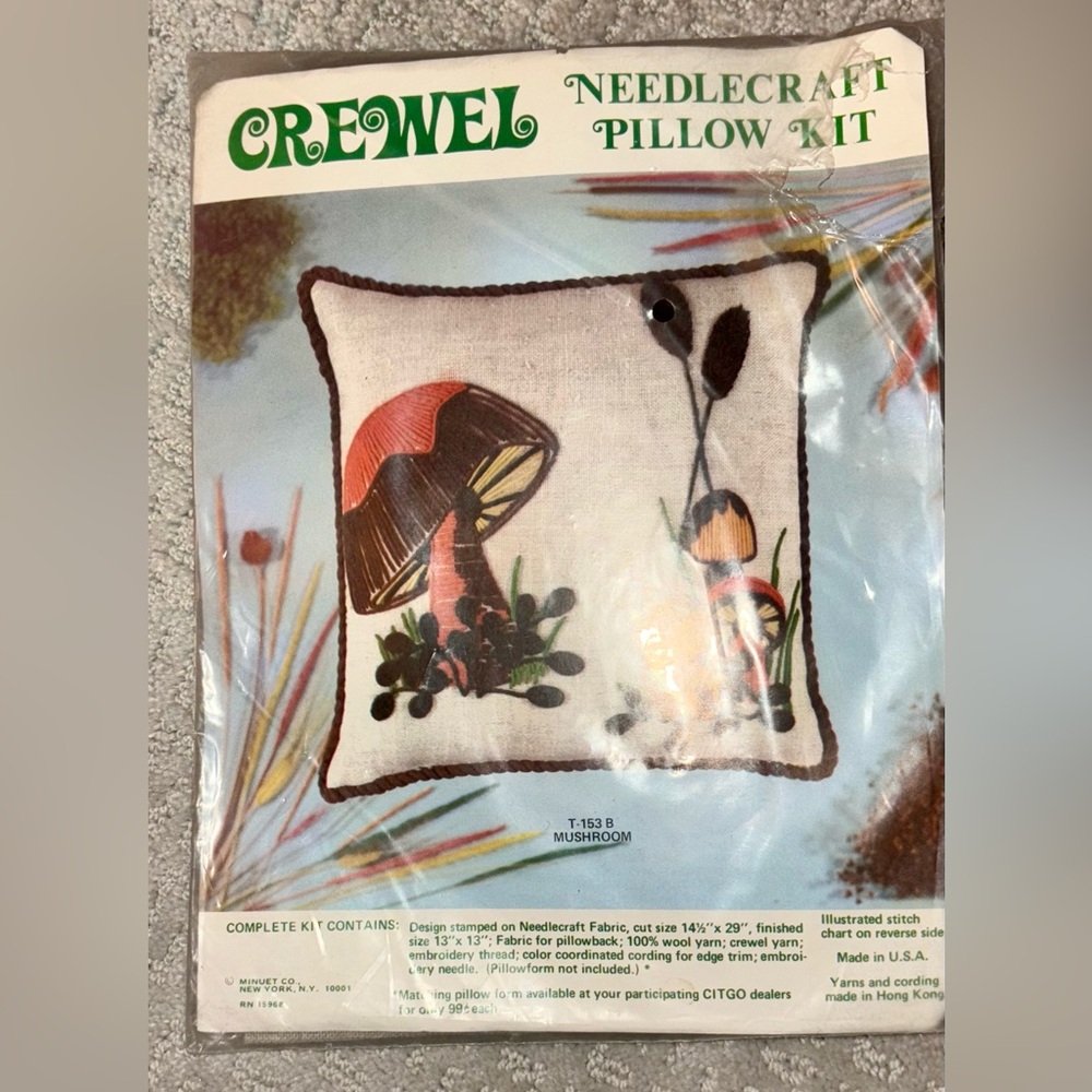 Vintage CREWEL Needlecraft Pillow Kit – Bird Floral Design – New/Sealed